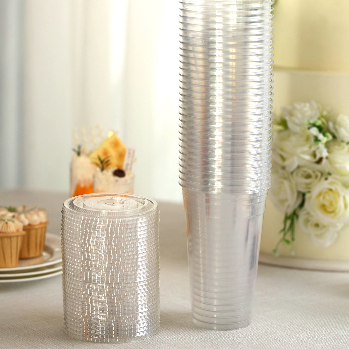 Disposable Clear Plastic Cups with Flat Lids – 16oz & 24oz PET Crystal Cold Drink Cups for Iced Coffee, Smoothie, Bubble Tea, Party Supplies, Thanksgiving Halloween Christmas – 100 or 500 Pack