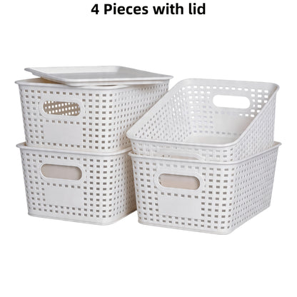 8/4-Pack-Space-Saving Organizers with Lids for Shelves/ Closet/ Desk | Multi-Scene Use In Dorm, Playroom & Office (10"x7"x4", Declutter Essential) with A File Organizer Bag, The Best Gifts for Easter Sunday And Mother's Day