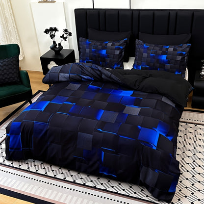 3pcs Cool Tech Digital Print Duvet Cover Set for All Seasons, Available in Red And Blue, in Four Sizes (Twin, Double, Queen, King) (1 Fitted Sheet + 1/2 Pillowcase, No Filling)