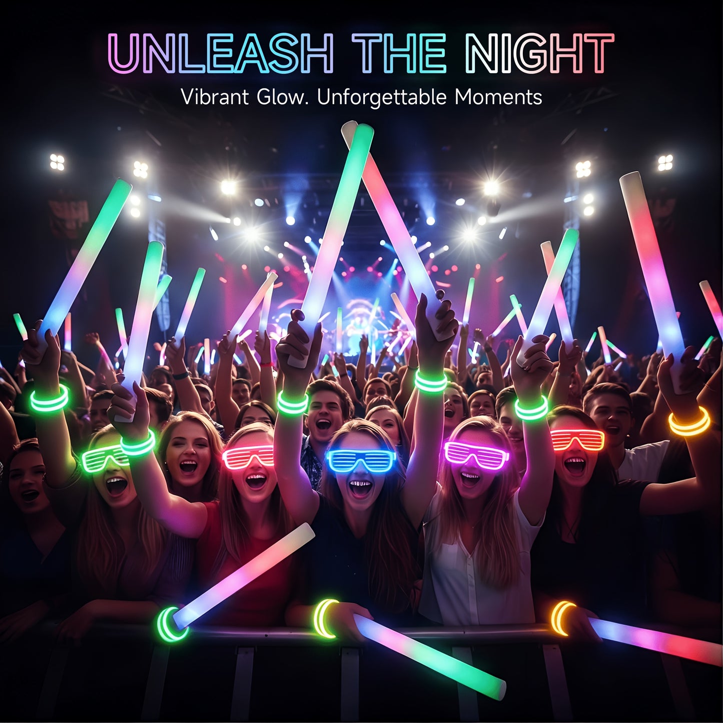 103pcs/ 70pcs/ 40pcs Foam Glow Stick SetsThese Colorful Foam Light Sticks Feature Three Distinct Flashing Modes And Are Perfect for Various Occasions, Including Parties, Weddings, Birthdays, Concerts, Christmas, And New Year Celebrations.