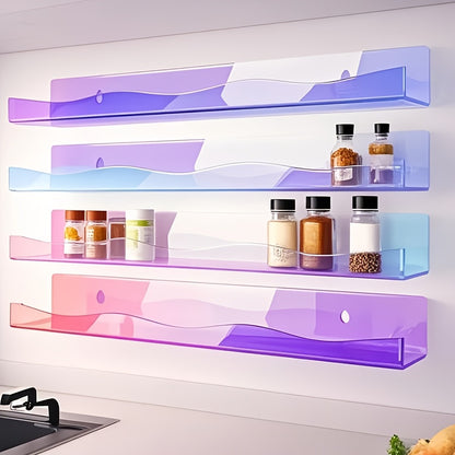 Iridescent Acrylic Floating Shelves Wall Mounted – Colorful Rainbow Storage Rack for Nail Polish, Cosmetics & Sundries, Art Deco Style Bathroom & Bedroom Shelf, 2 or 4 Pack (Pink / Macaron / Clear)