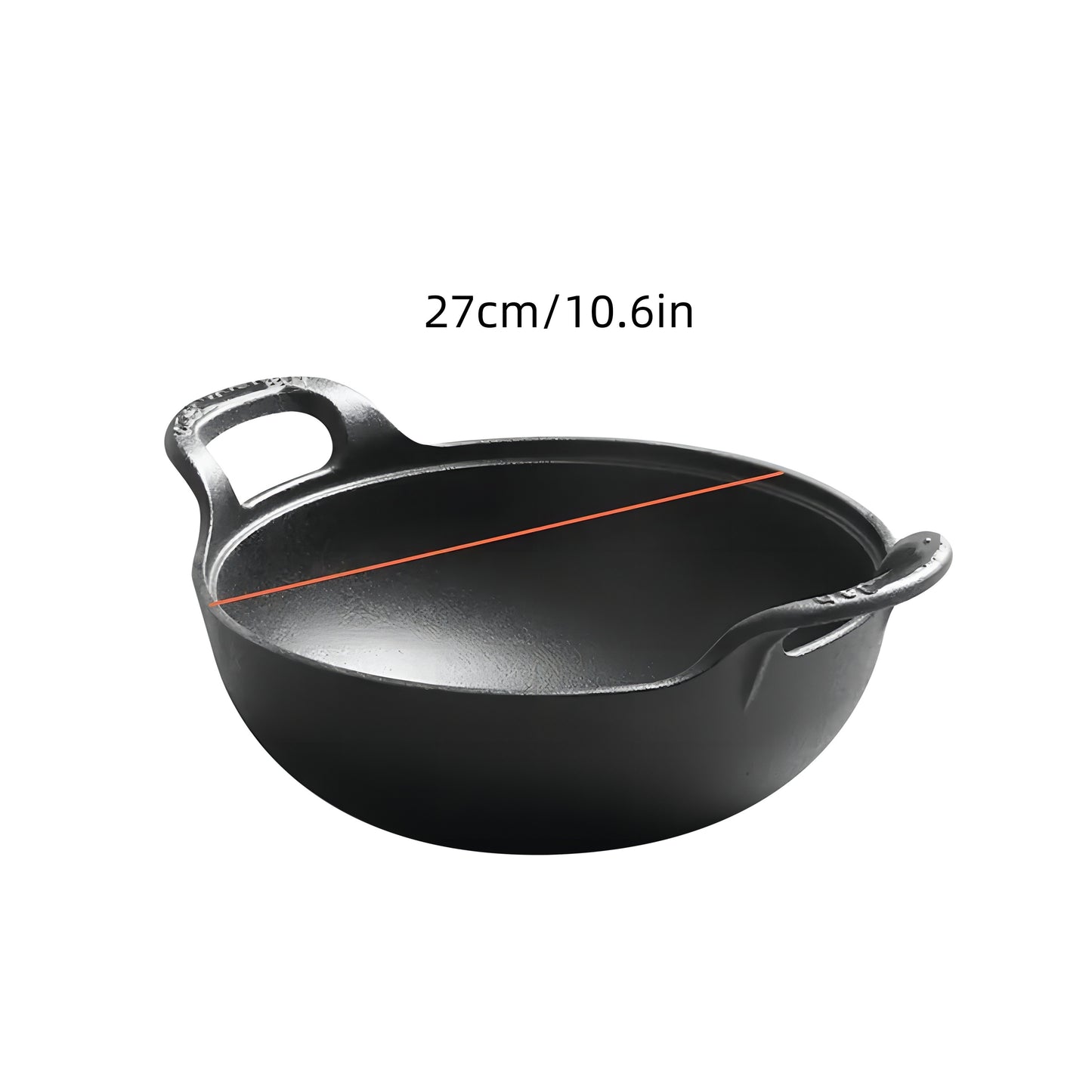5 Sizes Cast Iron Wok, 7.87/ 9.84/ 10.62/ 11.81/ 12.59in Heavy-Duty Cast Iron Skillet, Traditional Uncoated Deep Stir-Fry Pan, Multi-functional Kitchen Cookware, Durable Cooking Pot with Dual Handles, Grilling Steaks & Baking, Ideal for Home, Outdoor