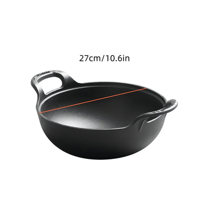 5 Sizes Cast Iron Wok, 7.87/ 9.84/ 10.62/ 11.81/ 12.59in Heavy-Duty Cast Iron Skillet, Traditional Uncoated Deep Stir-Fry Pan, Multi-functional Kitchen Cookware, Durable Cooking Pot with Dual Handles, Grilling Steaks & Baking, Ideal for Home, Outdoor