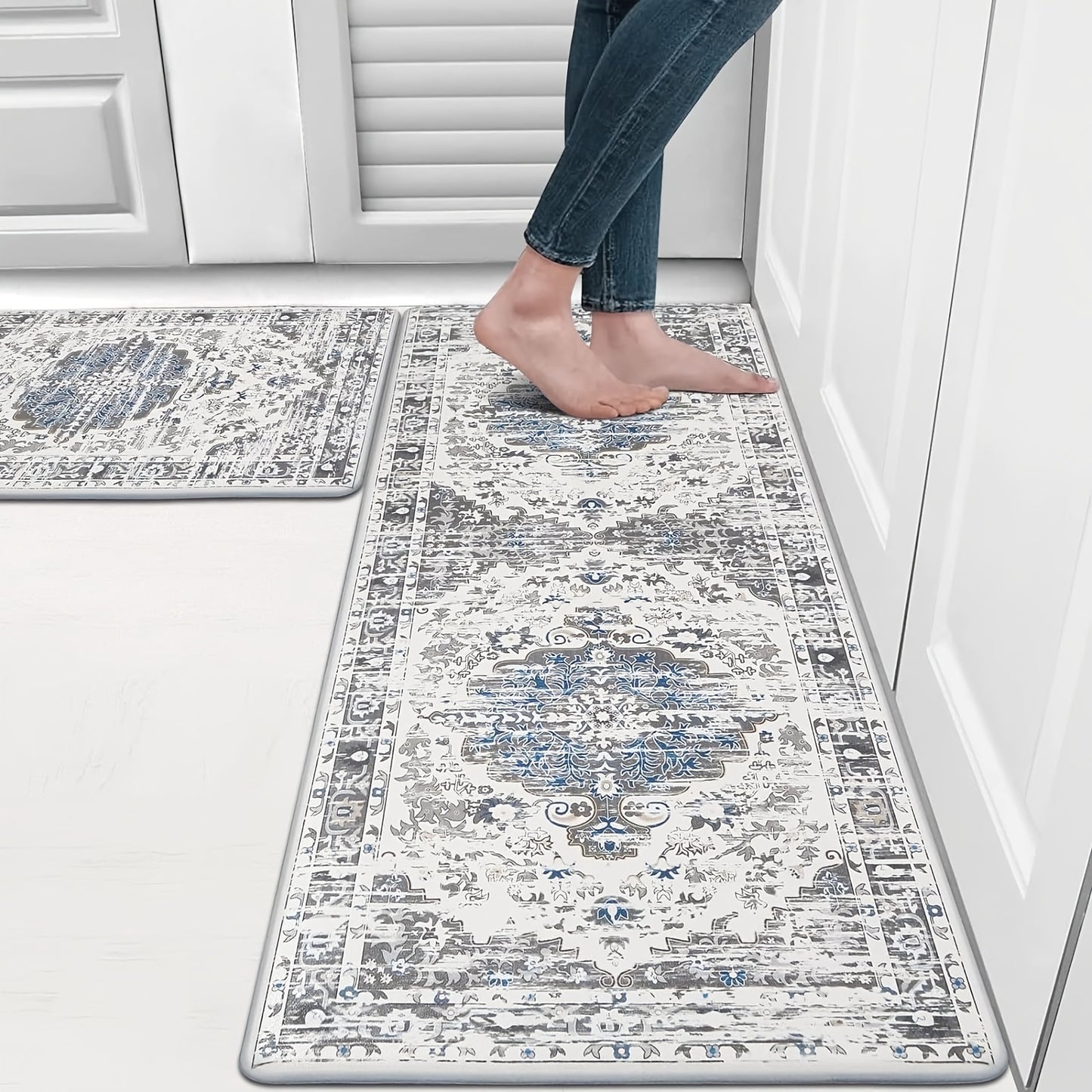 Anti Fatigue Kitchen Mat Set of 2 Non Slip Kitchen Rugs and Mats Cushioned Kitchen Mats for Floor Distressed Boho Kitchen Mat Mat Runner for Sink Laundry Office
