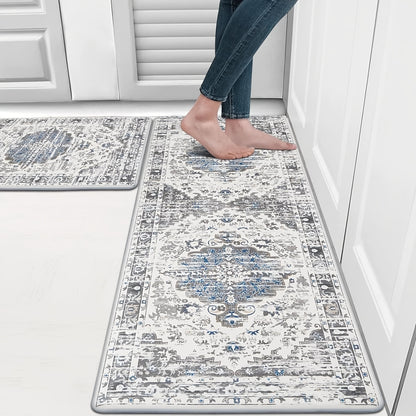 Anti Fatigue Kitchen Mat Set of 2 Non Slip Kitchen Rugs and Mats Cushioned Kitchen Mats for Floor Distressed Boho Kitchen Mat Mat Runner for Sink Laundry Office