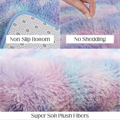 Purple Rainbow Shag Area Rug, Soft And Fluffy, Non-Slip, Machine Washable Carpet Available in Various Sizes for Living Rooms, Bedrooms, Dining Rooms, And Home Offices, Perfect for Christmas Home Decoration