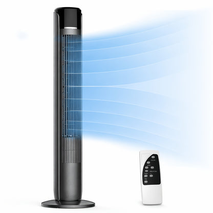 Bladeless Tower Fan 36 Inch | Remote Control, 5-Speed Settings & 4 Operating Modes, Whisper-Quiet 28dB, 12-Hour Timer, Oscillating Standing Fan for Home, Bedroom & Office – Titanium Gray & Black