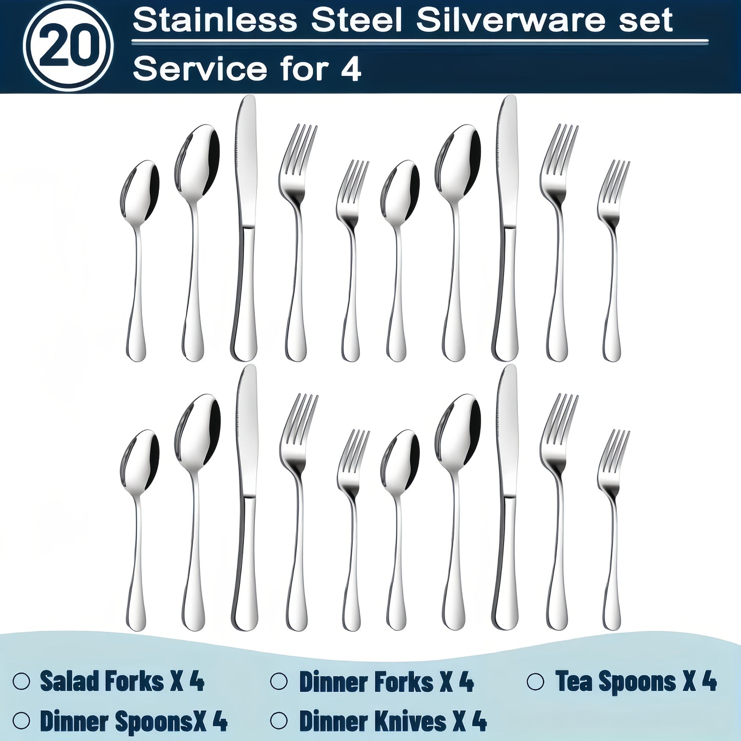 60/20pcs Stainless Steel Silverware Set - Heavy Duty Commercial Silverware for Restaurants, Weddings & Home | Dishwasher Safe, Rust-Proof, Non-Toxic | Bulk Kitchen Tableware with Gift Box The Best Gifts for Thanksgiving And Christmas