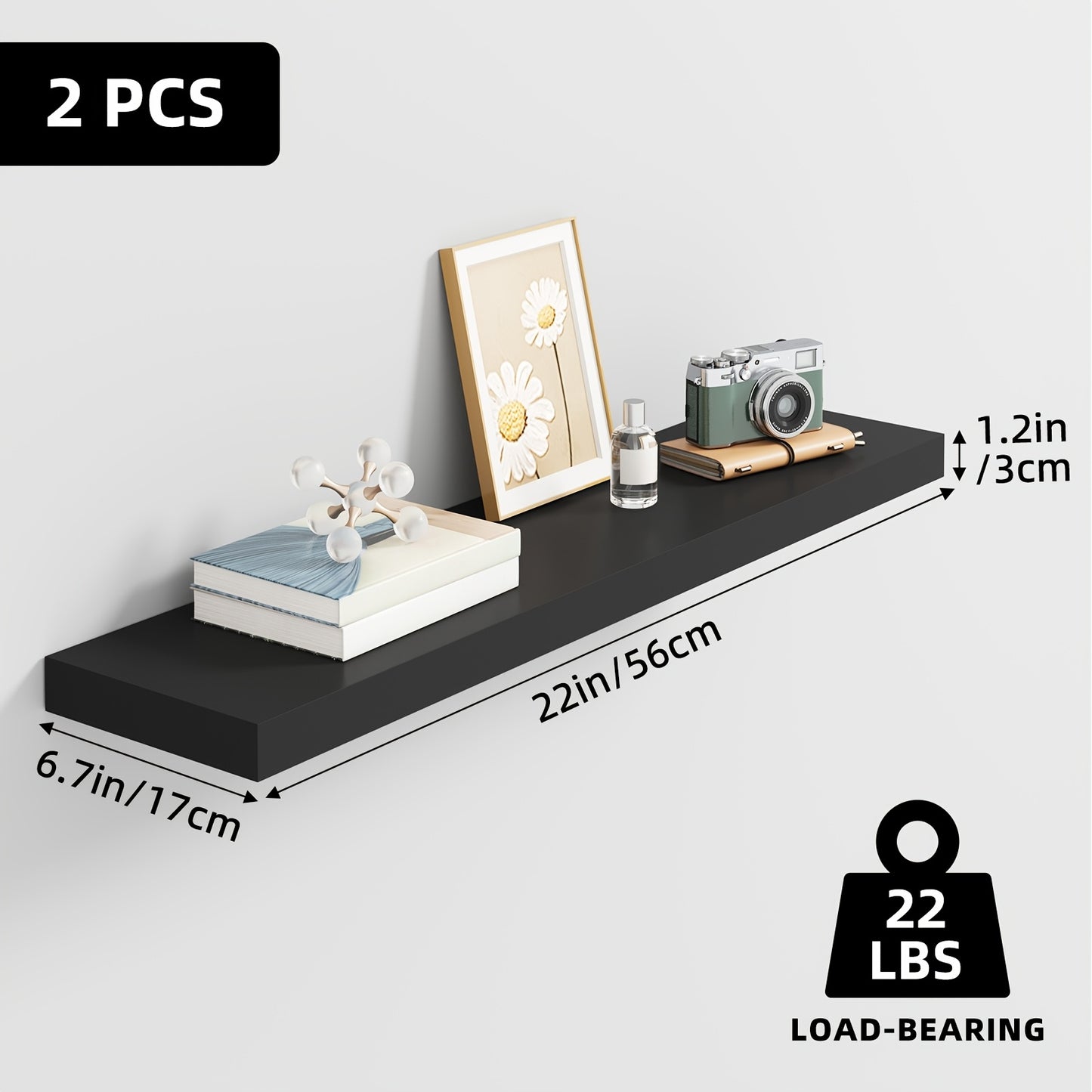 TOMNK 2/4/6pcs Set Floating Shelves, 15.7-inch/19.7-inch/22-inch Wooden Wall-Mounted Shelves, Suitable for Home Decor in Living Rooms and Kitchens, Strong Load-Bearing Capacity, Can Be Installed in Bathrooms, Bedrooms, Living Rooms, or Kitchens