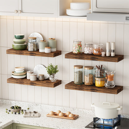 Floating Shelves for Wall 4/8pcs 15.8 Inch, Rustic Wood Wall Shelves with Invisible Brackets, Wall Mounted Display Shelf for Home Decor, Living Room, Bedroom, Bathroom – Walnut, Brown, Black, White, Gray
