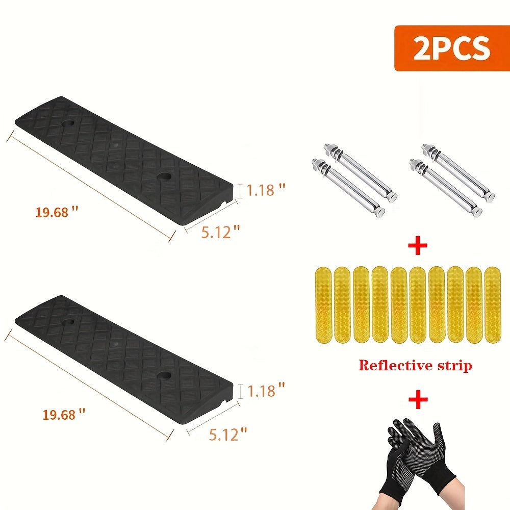 2 Portable Curb Ramps, Lightweight Plastic, Heavy-duty Plastic Threshold Ramp Set, Suitable for Low Floor Vehicles, Lane Loading, Motorcycles, Wheelchair Travel, with Dimensions Of 19.68 Inches Long X 10.6 Inches Wide X (2.75/3.5/5.1) Inches High