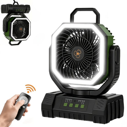 20000Mah Battery Powered Camping Fan - Rechargeable Battery, 4 Speed Settings, with Remote Control And LED Lantern, 1-8 Hour Timer, 90° Oscillation, Portable Outdoor Fan with Hook, Suitable for Indoor And Outdoor Use, Tents, And Travel