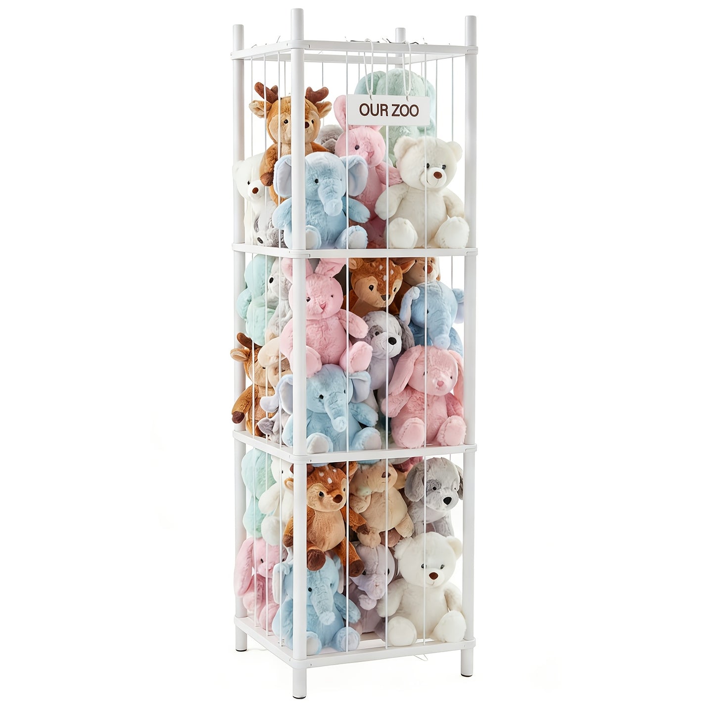 Large Stuffed Animal Storage Organizer for Kids, Wooden Storage Holder, Space Saving Zoo for Playroom, Bedroom, Nursery & Kids Room