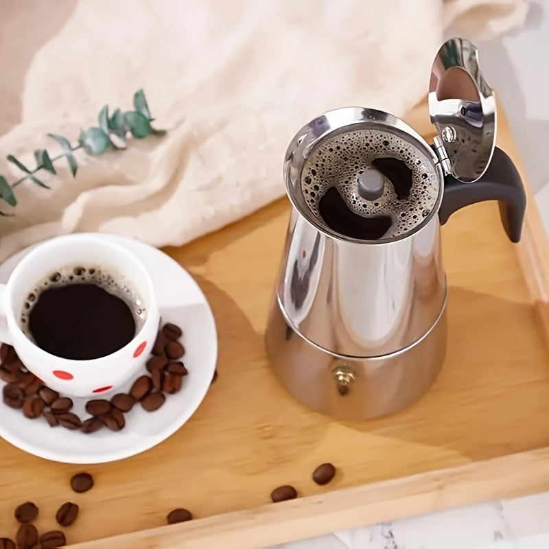 Stainless Steel Moka Pot Espresso Maker, Available in Sizes for 2, 4, 6, 9, Or 12 Cups, Suitable for Stovetop Use. Ideal for Brewing Italian, Cuban, Or Greek Coffee, This Classic Induction Pot Has a Capacity of 600 Ml (20 Oz)