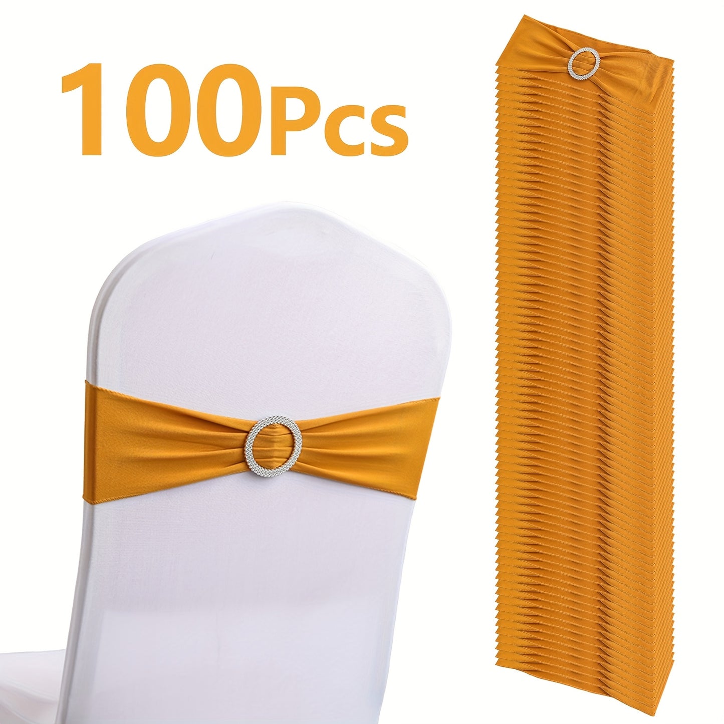100pcs Milk Milk Fiber Fabric & High-Stretch Spandex Blend Theme Chair Sashes | Resilient Dining Chair Sash Bands with Buckle & Snap-Back Elasticity for Wedding, Party, Banquet Decor