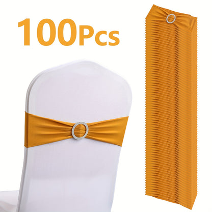 100pcs Milk Milk Fiber Fabric & High-Stretch Spandex Blend Theme Chair Sashes | Resilient Dining Chair Sash Bands with Buckle & Snap-Back Elasticity for Wedding, Party, Banquet Decor