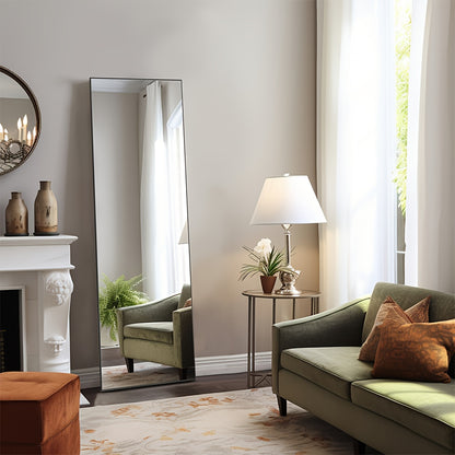 LED Lighted/Not-LED Lighted Full-Length Mirror with Arched/Rect Top - Aluminum Frame Floor-Standing Dressing Mirror for Bedroom & Living Room, Black/Golden/White
