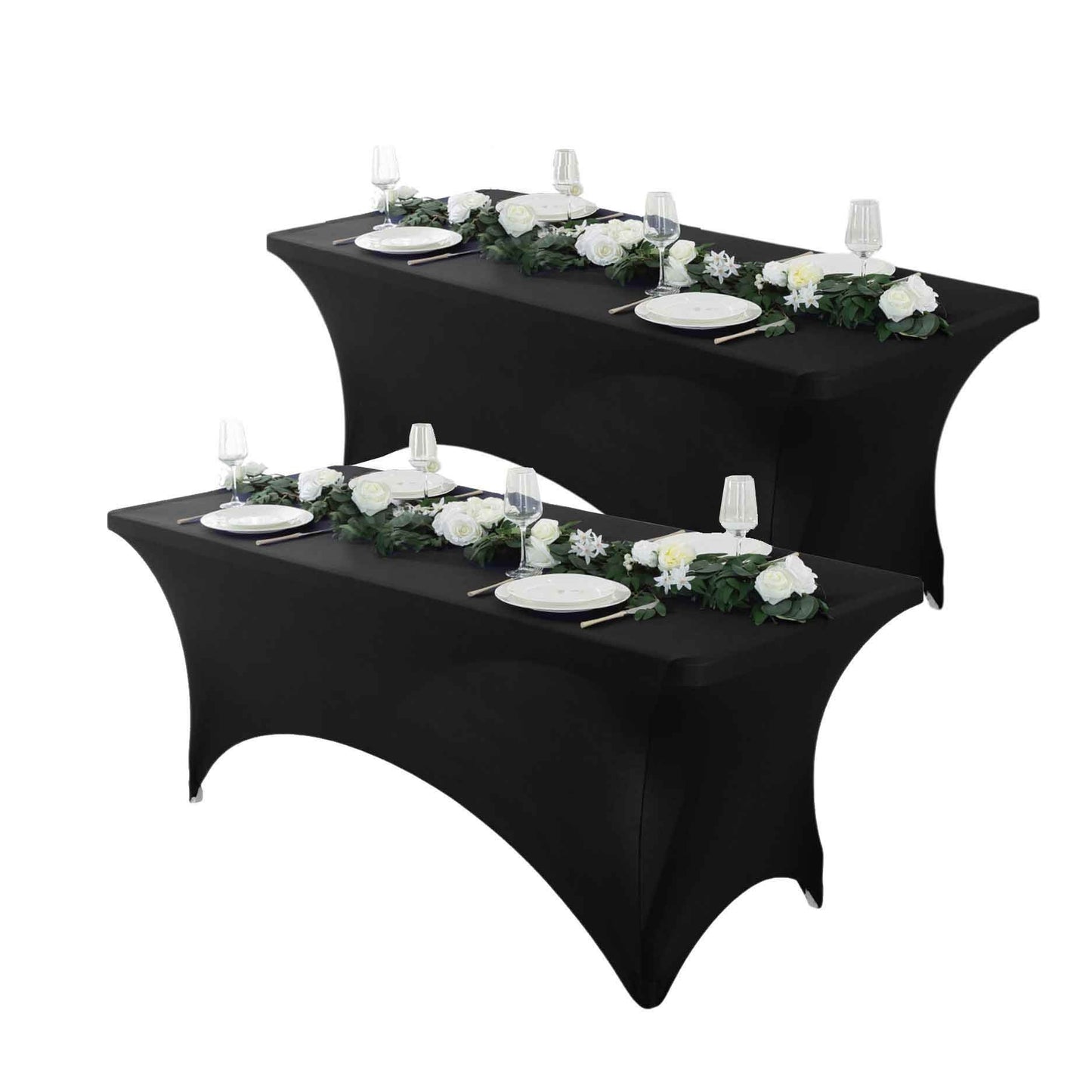 2pc 4ft/6ft/8ft Spandex Tablecloth, Fitted tablecloth, Wrinkle Resistant Stretchable Rectangle Table Cover For Event, Wedding & Parties