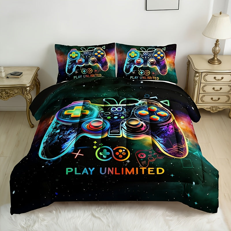 Tog 3 3pcs Kid Super Soft Breathable Leisure Game Handle Thickening Quilt Set (1 Comforter +2 Pillowcases Without Pillow Core), Contains Padding 180Gsm Quilting Soft Ventilate Digital Printing Bedroom Dormitory At Home