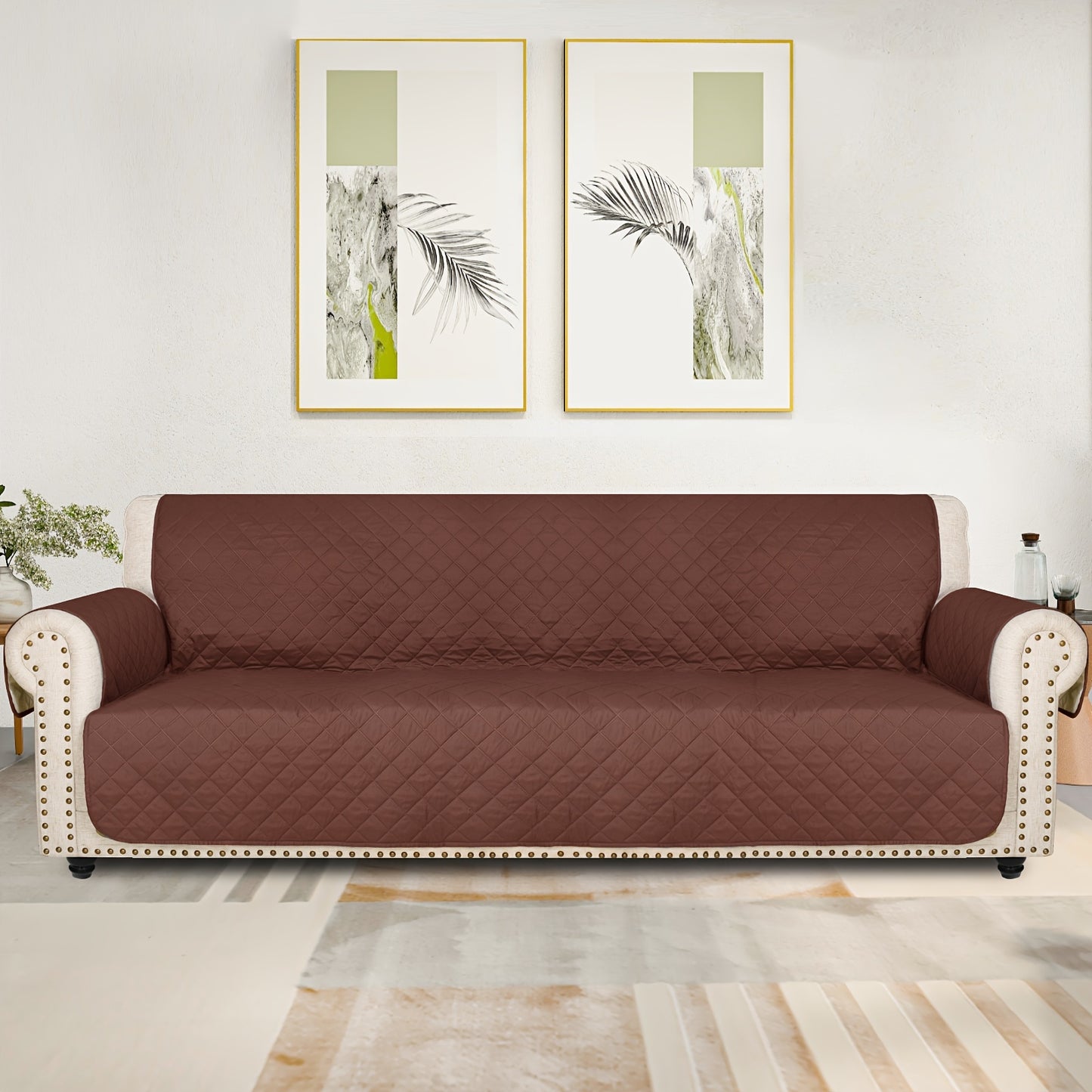 Universal Fit Sofa Slipcover Protector , Washable, Recliner & Loveseat Compatible, Elastic Strap, Pet-Friendly, Easy-On Design For 3, 4 Seater Sofas In Living Room.