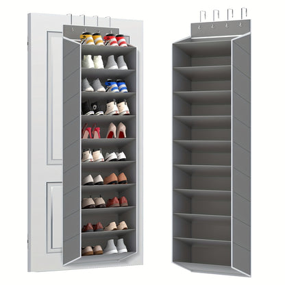 10-Tier Large Capacity Over-the-Door Shoe Rack, Hanging Storage Organizer with 4 Metal Hooks, Holds Up to 20 Pairs of Shoes