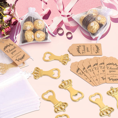 Crown Bottle Opener Wedding Favors 10 Sets 31pcs - Rose Gold Party Gift for Guests with Organza Bag Thank You Tag Twine for Bridal Shower Birthday Baby Shower Bar Kitchen