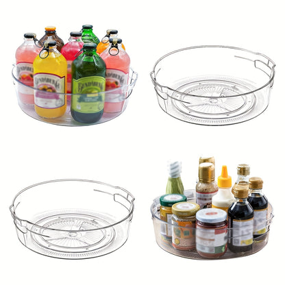 4pcs Lazy Turntable Organizer Set for Cabinets, Upgraded 11.5-Inch Transparent Lazy Turntable with Handle and Raised Edge, Rotatable Spice Storage Rack, Suitable for Kitchen, Pantry, Fridge, Bathroom, Dining Table