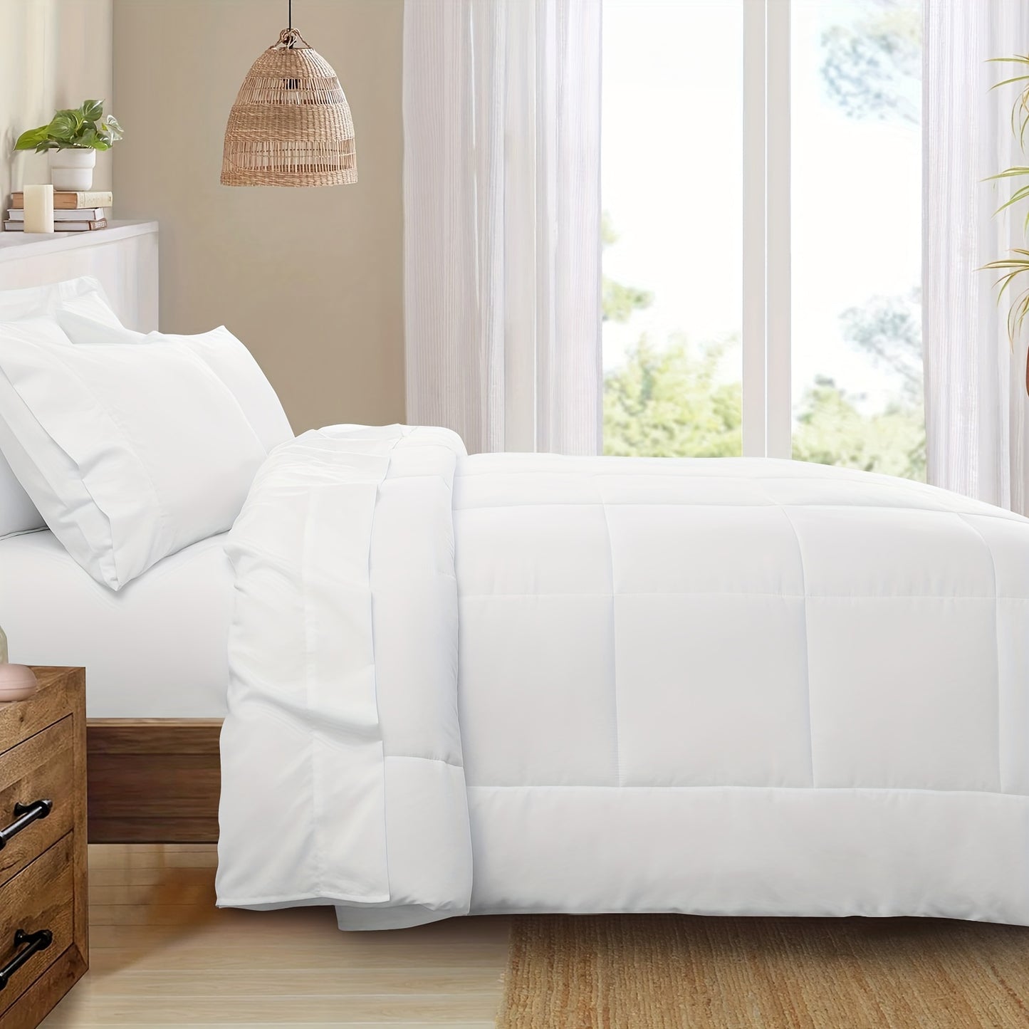 7pcs Comforter Set-Luxury Soft Fluffy Bedding With 1 Comforter, 1 Fitted Sheet, 1 Flat Sheet, And 4 Pillowcases & Pillow Cover-All Season Quilte Set Queen, Hypoallergenic, Breathable, Easy Care, Valentine'S Day Bed In A Bag, Gifts For Her