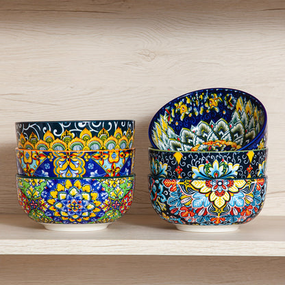 26oz Colorful Bohemian Style Cereal Bowls Set - for Cereal, Soup, Oatmeal, Ice Cream, Salad, Pasta Etc, Set Of 6