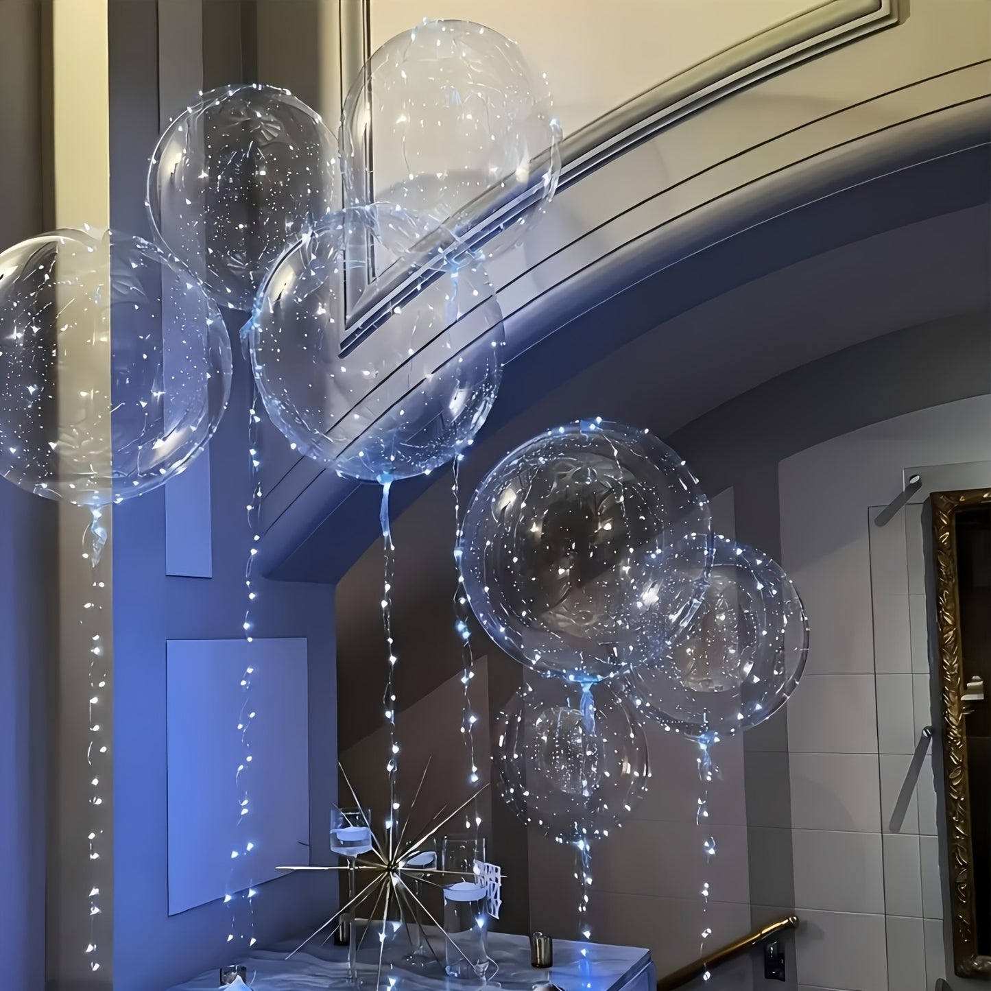 40 Packs (20pcs Balloon +20pcs LED Lights) Glowing LED Bubble Balloon Set LED Bubbles, Suitable for Birthday Wedding Love Christmas Halloween Party Gift Easter Mother'S Day Graduation Football Decor Summer Beach Helium&Battery Not Include