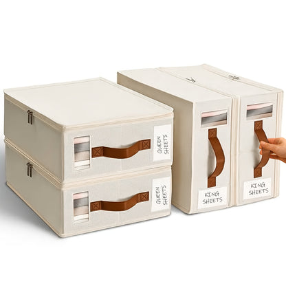 4/8pcs Storage Bed Sheet Organizer, Bed Sheet Storage Boxes And Clothing Storage Boxes, Suitable for Wardrobes, Under Beds, And Closets, Can Store Clothes, Bed Sheets, Down Quilts, Etc, Box with Transparent Window, Under-Bed Storage