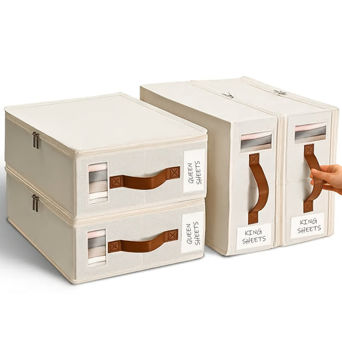 4/8pcs Storage Bed Sheet Organizer, Bed Sheet Storage Boxes And Clothing Storage Boxes, Suitable for Wardrobes, Under Beds, And Closets, Can Store Clothes, Bed Sheets, Down Quilts, Etc, Box with Transparent Window, Under-Bed Storage