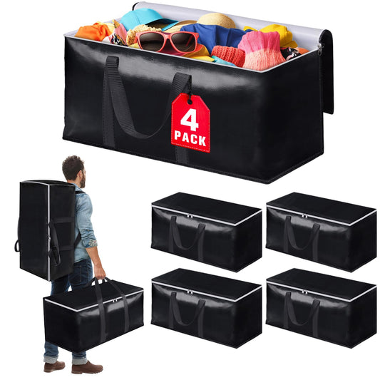 4pcs Extra Large Heavy-Duty Moving Bags | Extra Thick Durable Material with Backpack Straps & Double Zipper Closure, Stackable Storage Totes with Strong Handles, Ideal for Moving, Storage, Travel - Heavy Capacity Packing Box Alternative.