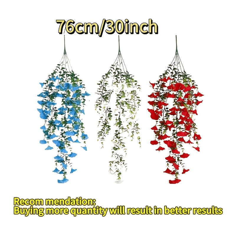 Artificial Hanging Morning Glory Flowers 6pcs - Red White Blue Fake Flower Vines for Home Garden Outdoor Indoor Decor, Independence Day Memorial Day Decoration, No Maintenance Plastic Blooms