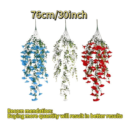 Artificial Hanging Morning Glory Flowers 6pcs - Red White Blue Fake Flower Vines for Home Garden Outdoor Indoor Decor, Independence Day Memorial Day Decoration, No Maintenance Plastic Blooms