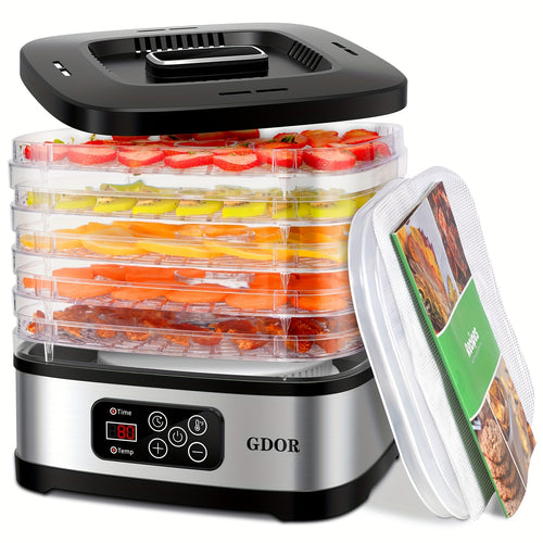 Food Dehydrator Includes Mesh Screen, Fruits Roll Sheet, Recipes, GDOR 5 Trays Dehydrator Machine with Temp Control And 72H Timer And LED Display, for Jerky, Fruit, Veggie, Herb, Dog Treat, Bpa-Free