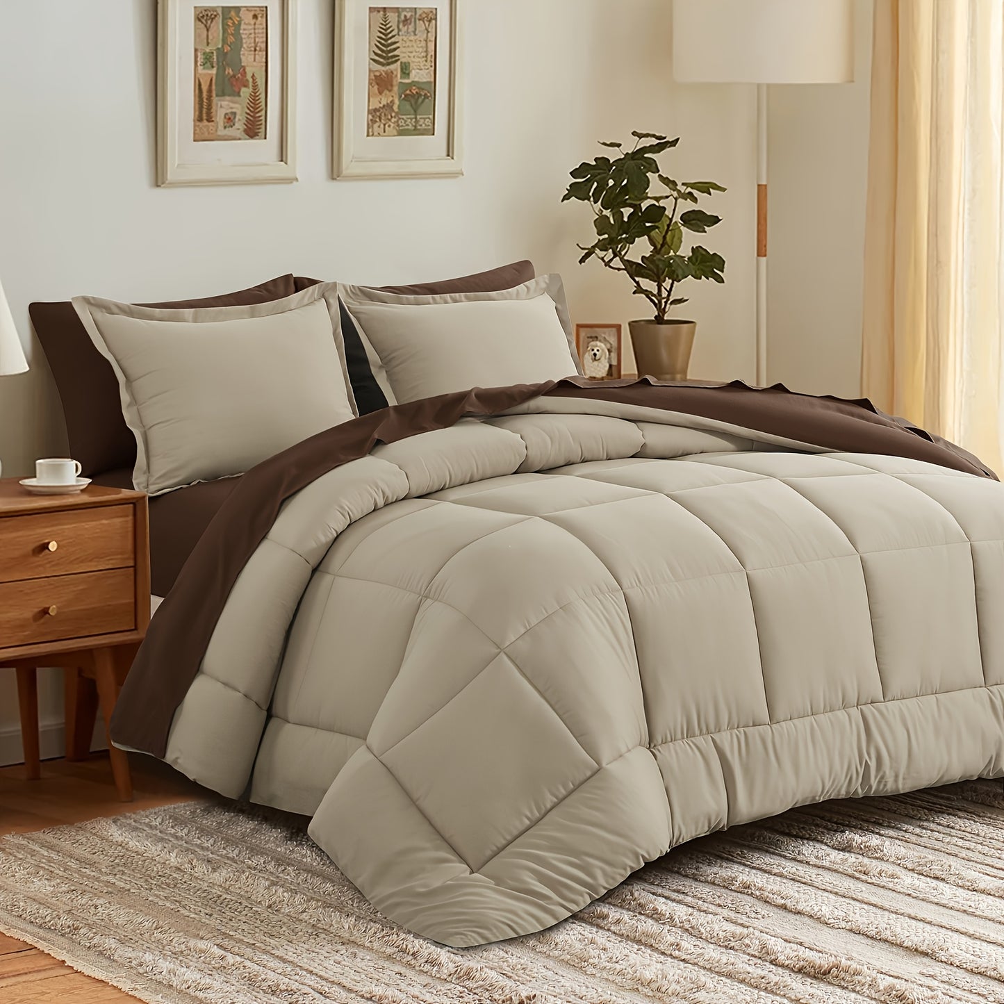 7pcs Comforter Set-Luxury Soft Fluffy Bedding With 1 Comforter, 1 Fitted Sheet, 1 Flat Sheet, And 4 Pillowcases & Pillow Cover-All Season Quilte Set Queen, Hypoallergenic, Breathable, Easy Care, Valentine'S Day Bed In A Bag, Gifts For Her