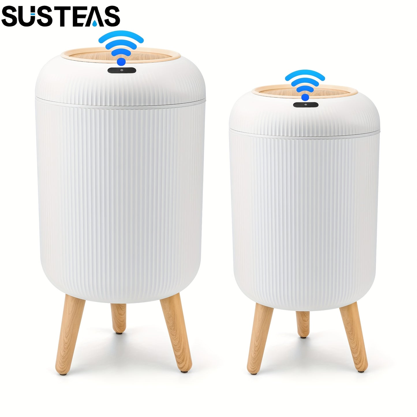 SUSTEAS 2pcs Automatic Trash Can 3.17gal And 2.64gal Bathroom Trash Bin with Lid Touchless Small Smart Motion Sensor Garbage Cans for Kitchen, Bathroom, Living Room And Bedroom