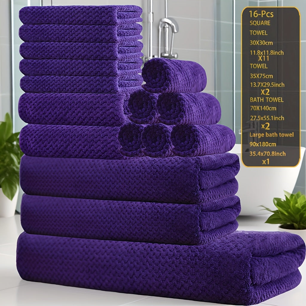 16pcs Coral Fleece Bath Towel Set, 1 Extra Large Bath Towel, 2 Bath Towels, 2 Washcloths, 11 Square Towels, Suitable for Hotels, Homes, Travel, And Spas
