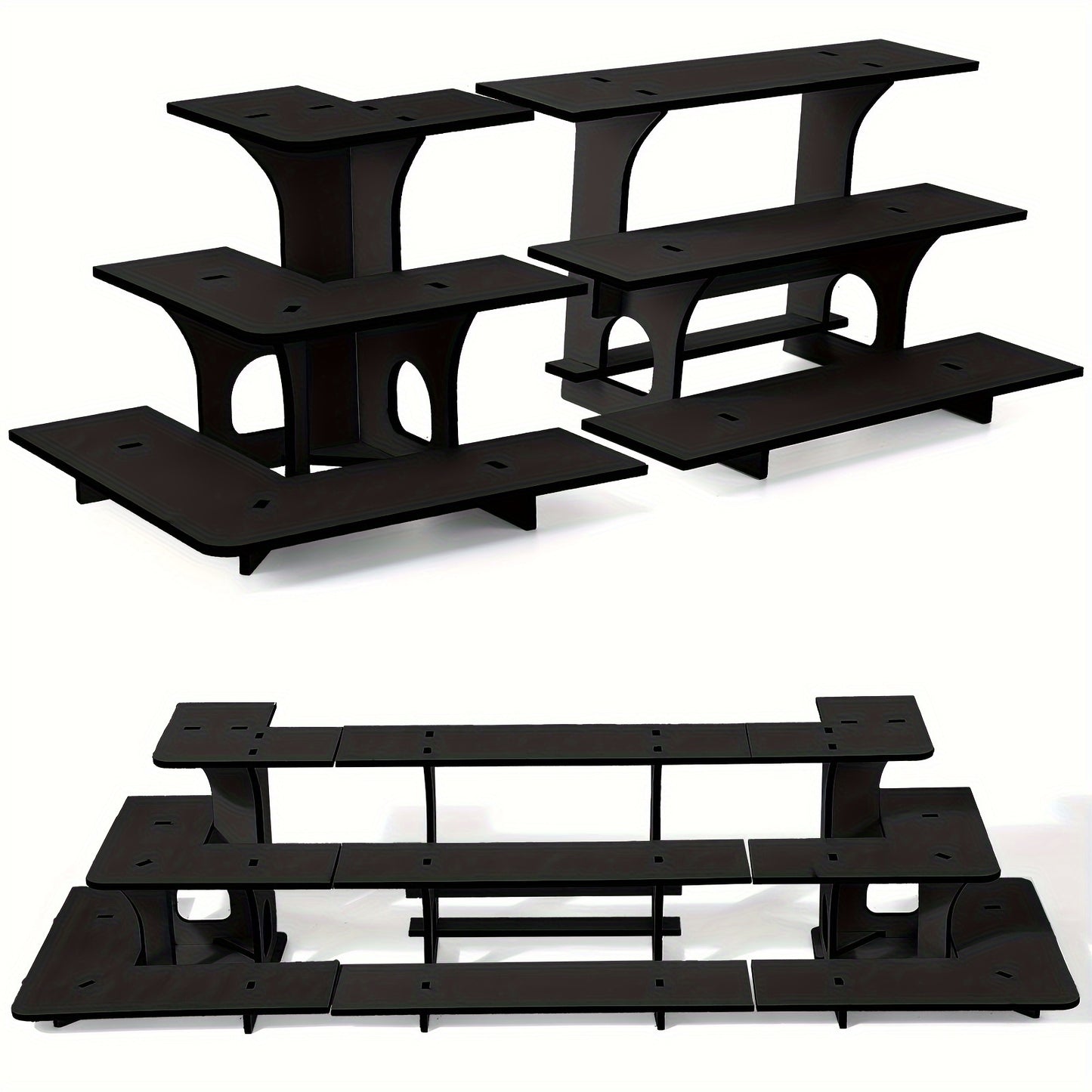 3pcs 3 Tiers Retail Table Display Stand Wooden Corner Display Rack Portable Shelf Rack for Retail Table Top, Counter Top, Craft Shows, Farmers Market, Trade Shows Small Products Display (Black)