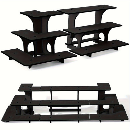 3pcs 3 Tiers Retail Table Display Stand Wooden Corner Display Rack Portable Shelf Rack for Retail Table Top, Counter Top, Craft Shows, Farmers Market, Trade Shows Small Products Display (Black)