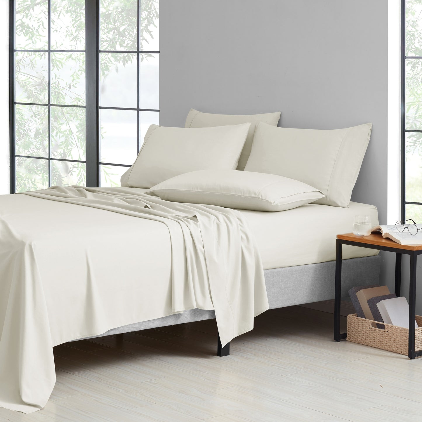 Bibb Home 2000 Thread Count 6 Piece Bamboo Sheet Set – Summer Satin Cooling, Deep Pocket, 6-Pc Egyptian Luxury, Bonus Pillowcases