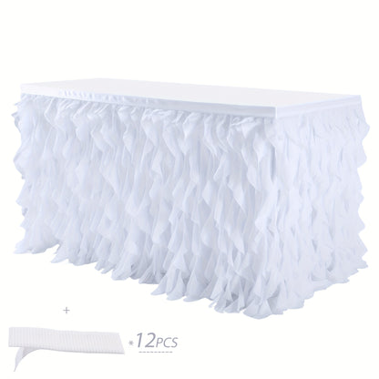 6ft Polyester Willow Table Skirt for Rectangle Round Tables, Ruffle Curly Lace Ballet Tablecloth, Princess Girls Birthday Party Cake Tutu Table Skirt Table Decorations, Christmas Halloween Decoration, Table Skirts for Party Tables, Festive Table Cover, Ev