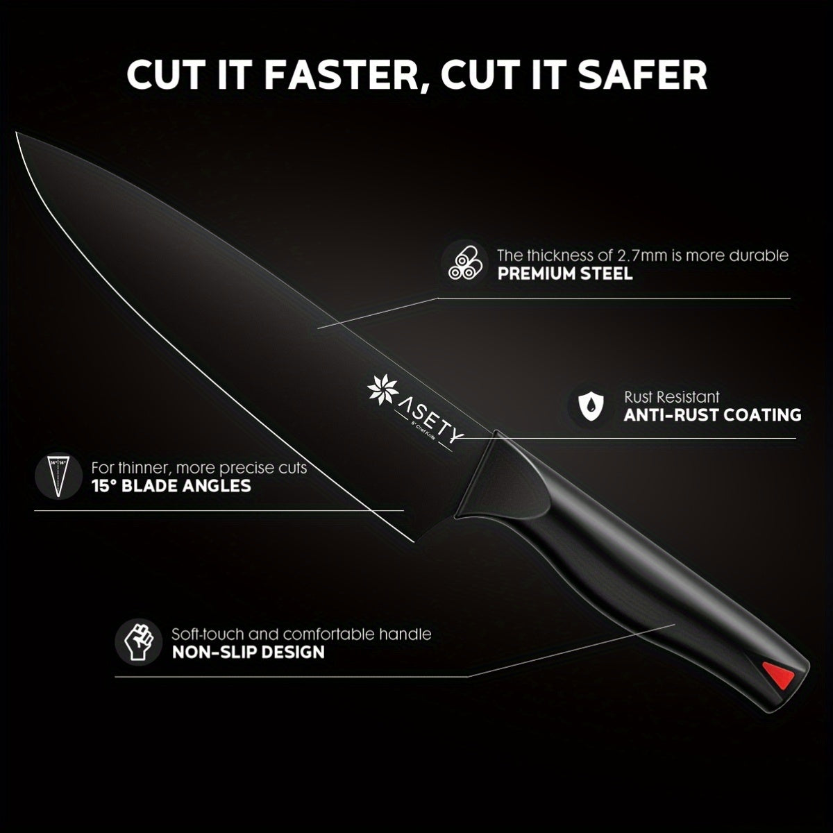 Asety-Pp Handle 15pcs Knife Set for Home Cooking/ Service