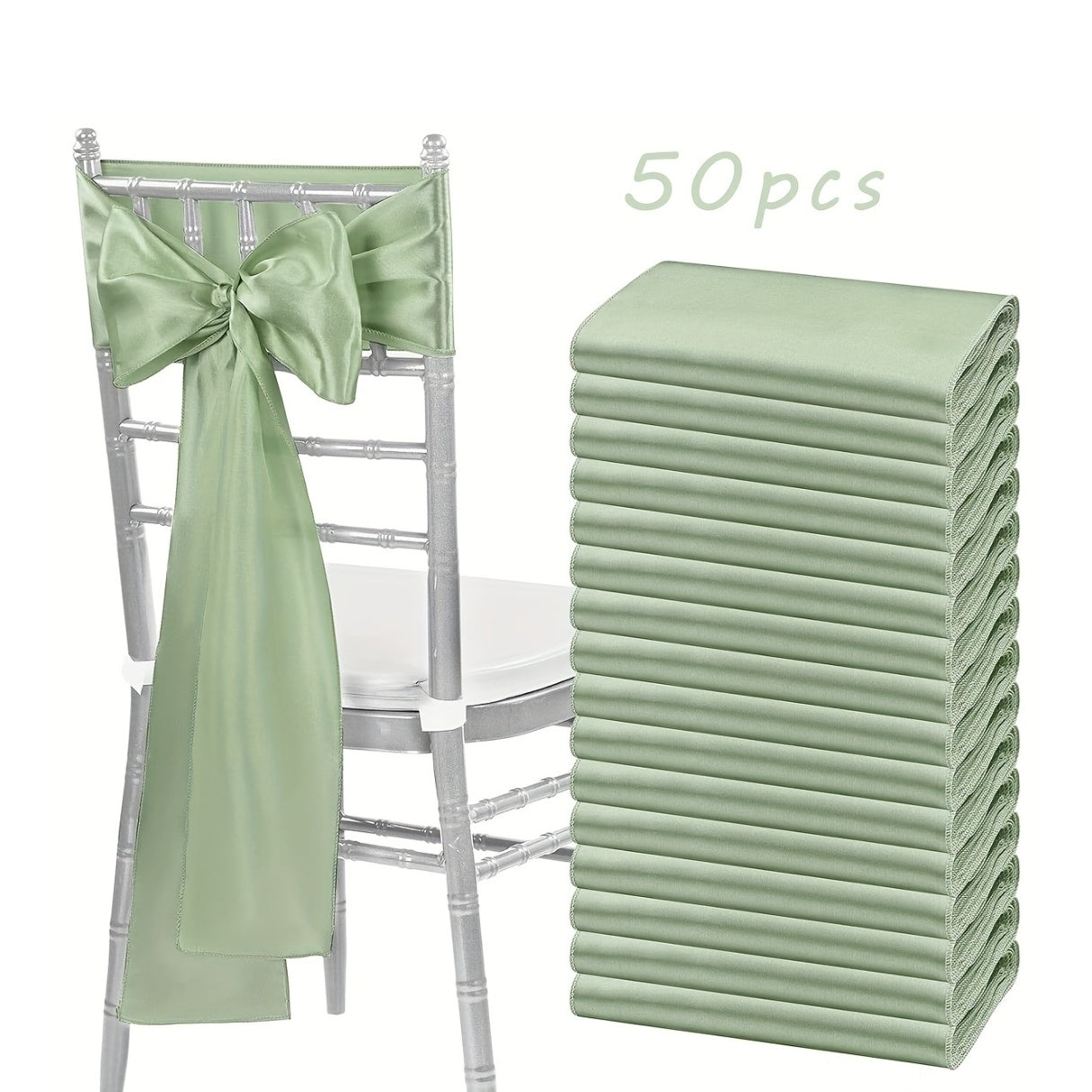 50pcs Satin Chair Waist Belt Bow Universal Chair Cover for Wedding Reception Restaurant Banquet, Party, Hotel Event Decoration (7 X 108 Inches)