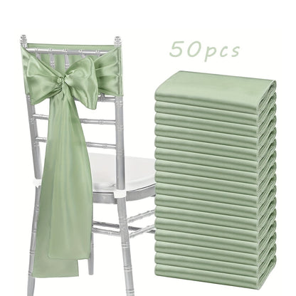 50pcs Satin Chair Waist Belt Bow Universal Chair Cover for Wedding Reception Restaurant Banquet, Party, Hotel Event Decoration (7 X 108 Inches)