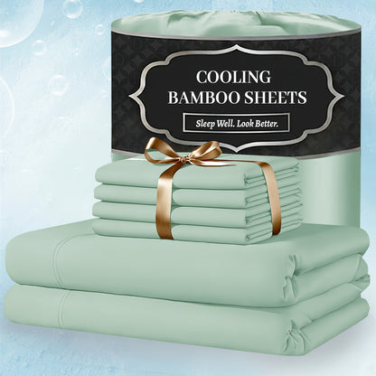 Extra Deep Pocket Bamboo Sheets - 4/6pcs Breathable & Cooling Bamboo Bed Sheet Set, Hotel Luxury Fitted Sheet Set, Soft Wrinkle-Free for Extra Deep Mattresses, Room Decor, Twin/Full/Queen/King Size Sheet & Pillowcase Sets