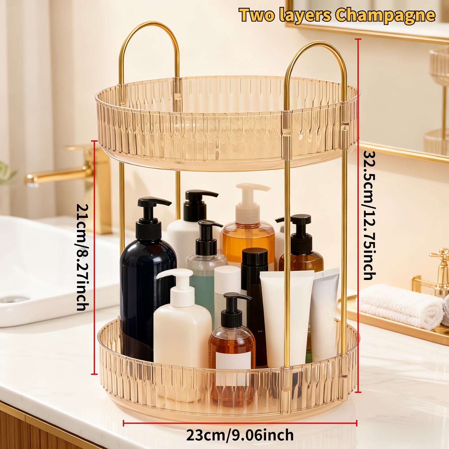 2/3 Floor Bathroom Trays 360 Rotating Makeup Organizer High-Capacity Skincare Clear Make Up Storage Perfume Organizers Detachable Multi-functional Assembly The Third Layer Comes with An Additional 2 U-shaped Hooks And 1 Tray, Bathroom Trays