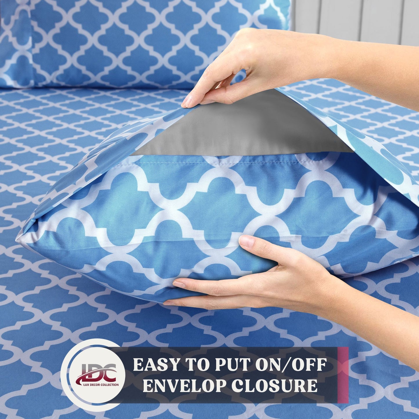 Lux Decor 4 Pieces Quatrefoil Bed Sheets - Stylish Comfy Bedding Set - Hotel Luxury Skin Friendly Cooling Sheets & Pillowcases Without Filler - Classic Collection With 16 Inches Deep Pocket - Shrinkage & Fade Resistant