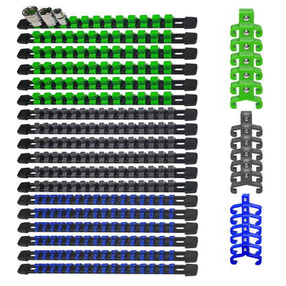 6/9/18pcs Socket Organizer Drive ABS Tools-Socket Holder, Heavy Duty Socket Rack, Premium Quality Holders Kit 1/4-Inch3/8-Inch And 1/2-Inch Rails